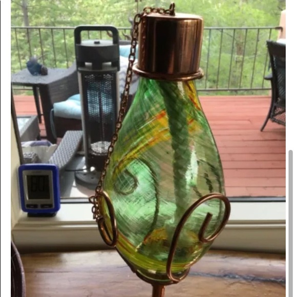 Set of Vintage Murano Hand Blown Art Glass Oil Lamps w/copper stand 19”H - Picture 2 of 9